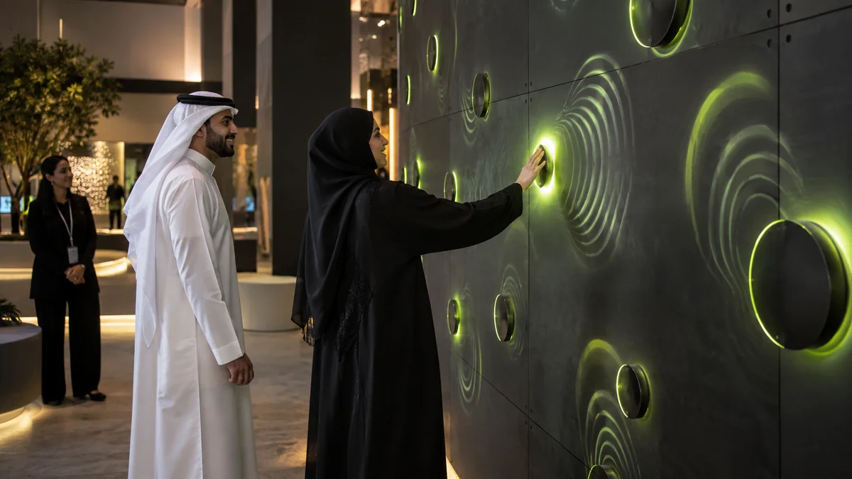 Illustrative interactive light installation with visitors taking part